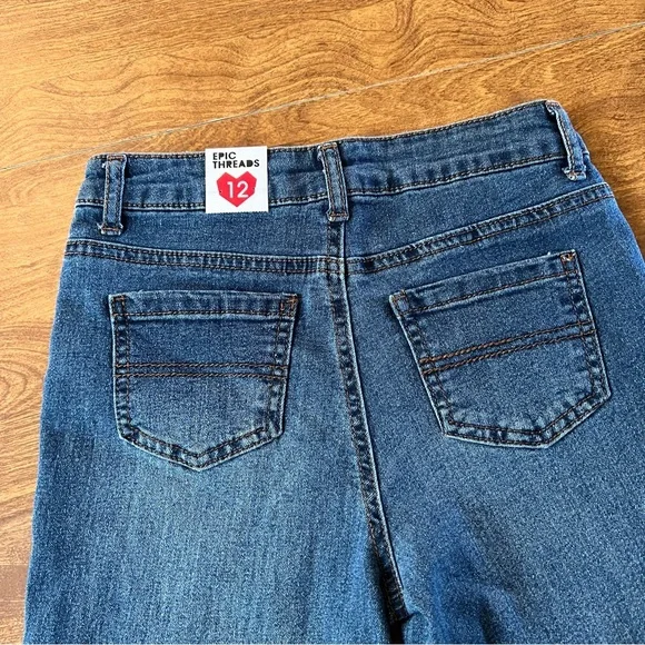 EPIC THREADS NWT Med Wash ButtonFly Stretchable Crop Denim Jeans Kids size 12 - Picture 6 of 12